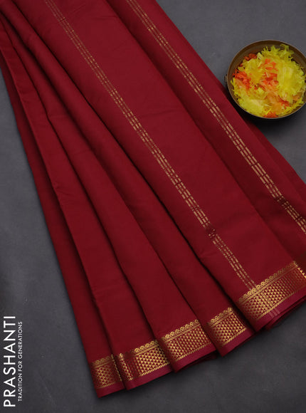 10 yards salem silk saree maroon with plain body and zari woven border