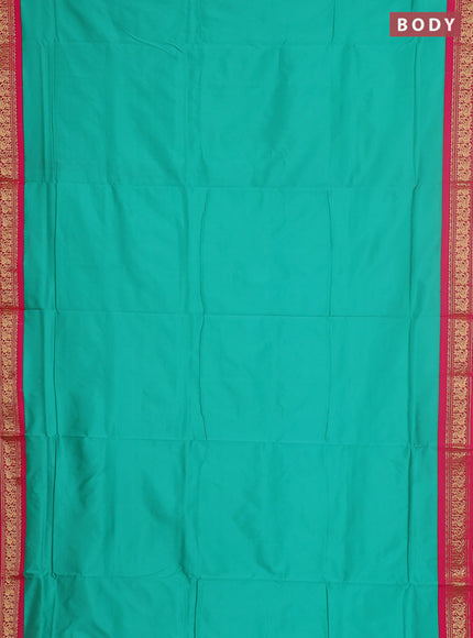 10 yards salem silk saree teal green and pink with plain body and zari woven border