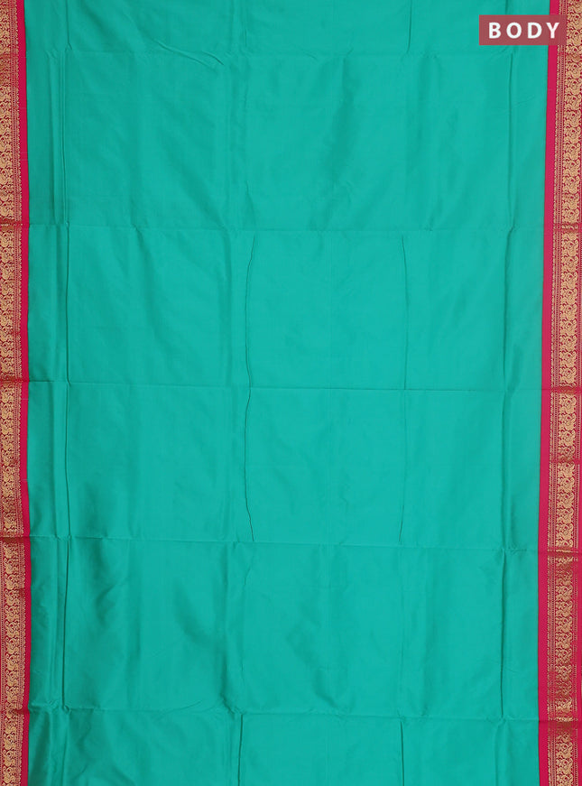 10 yards salem silk saree teal green and pink with plain body and zari woven border