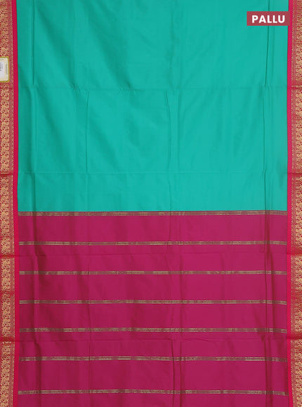 10 yards salem silk saree teal green and pink with plain body and zari woven border