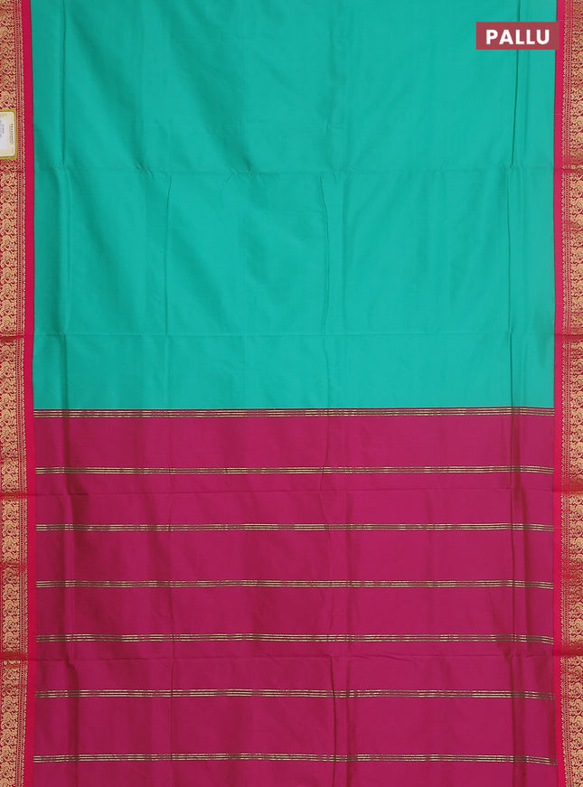 10 yards salem silk saree teal green and pink with plain body and zari woven border