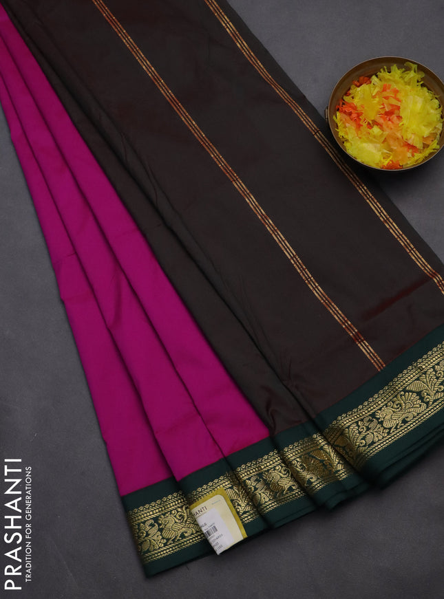 10 yards salem silk saree magenta pink and green with plain body and zari woven border