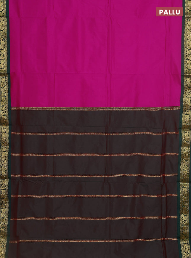 10 yards salem silk saree magenta pink and green with plain body and zari woven border