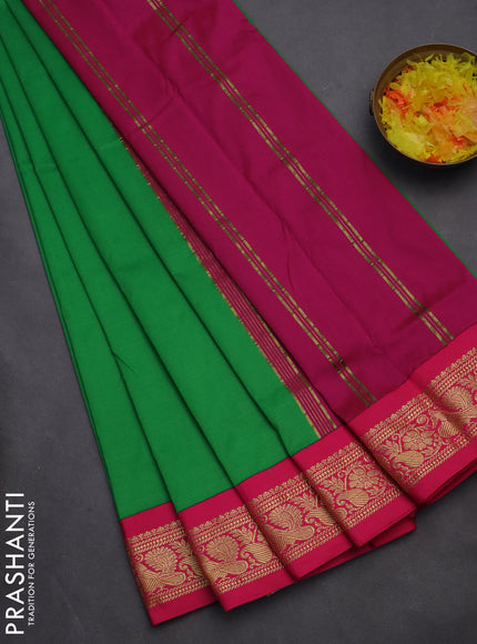 10 yards salem silk saree green and pink with plain body and zari woven border