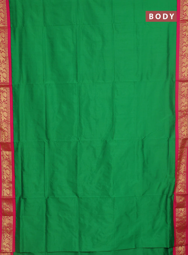 10 yards salem silk saree green and pink with plain body and zari woven border