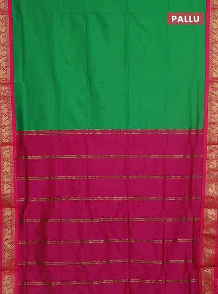 10 yards salem silk saree green and pink with plain body and zari woven border