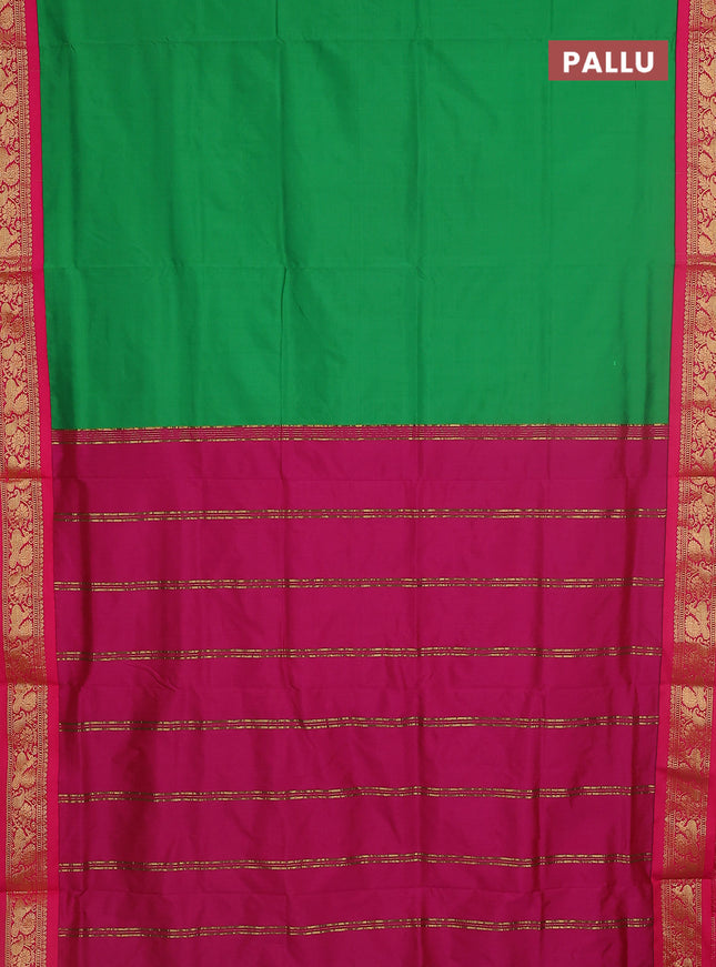 10 yards salem silk saree green and pink with plain body and zari woven border