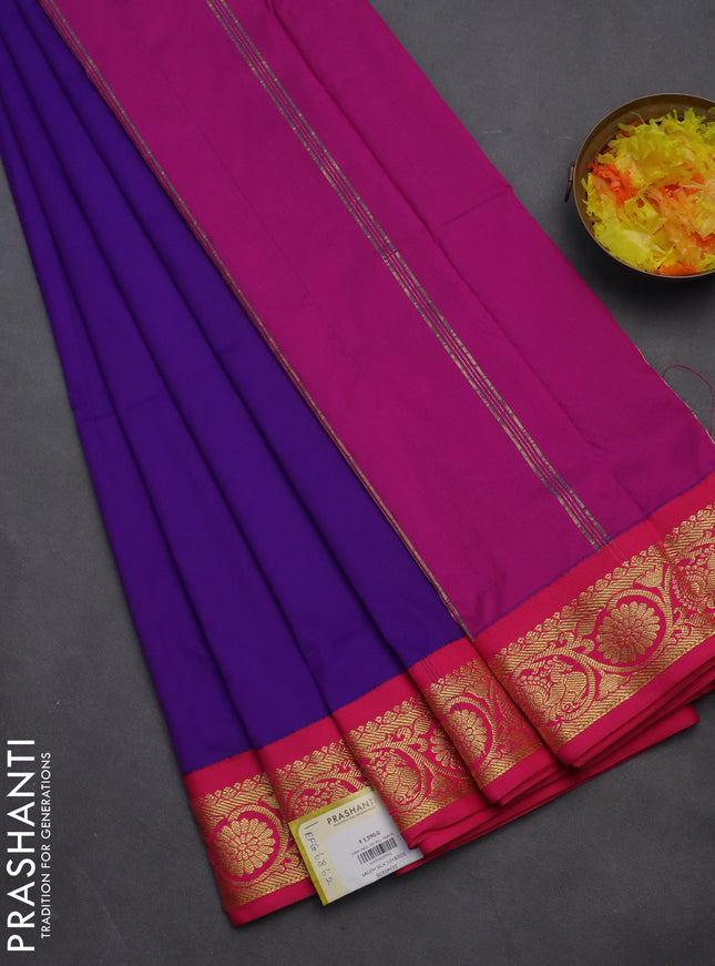 10 yards salem silk saree violet and pink with plain body and zari woven border