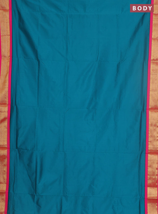 10 yards salem silk saree peacock green and pink with plain body and zari woven border