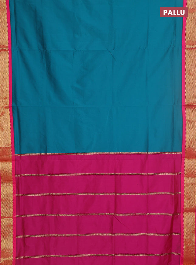 10 yards salem silk saree peacock green and pink with plain body and zari woven border