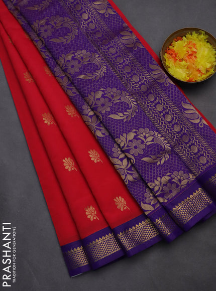 10 yards salem silk saree red and violet with zari woven buttas and zari woven border