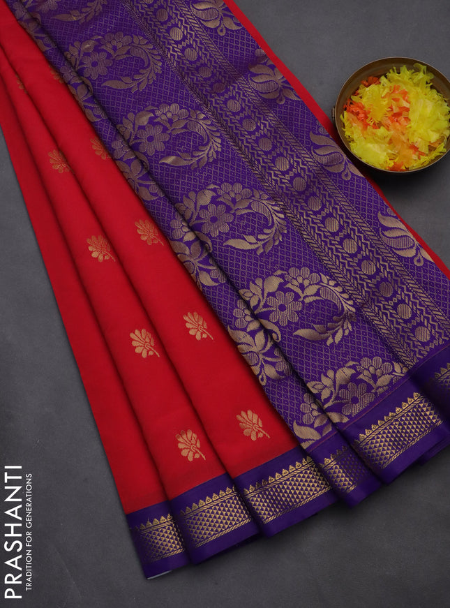 10 yards salem silk saree red and violet with zari woven buttas and zari woven border