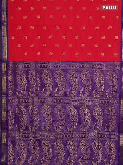 10 yards salem silk saree red and violet with zari woven buttas and zari woven border