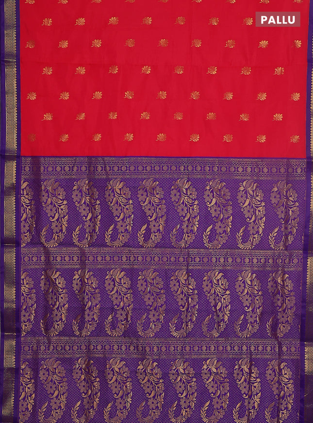 10 yards salem silk saree red and violet with zari woven buttas and zari woven border