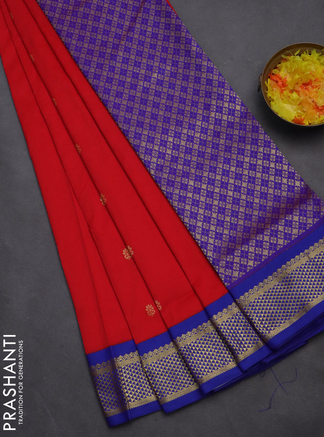 10 yards salem silk saree red and blue with zari woven buttas and zari woven border