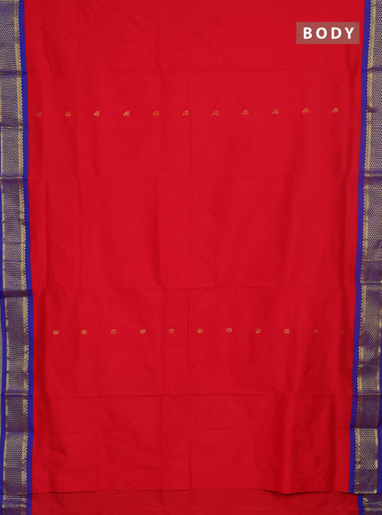 10 yards salem silk saree red and blue with zari woven buttas and zari woven border