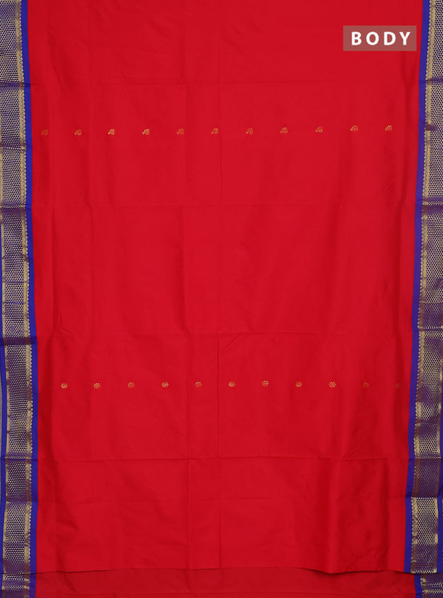 10 yards salem silk saree red and blue with zari woven buttas and zari woven border