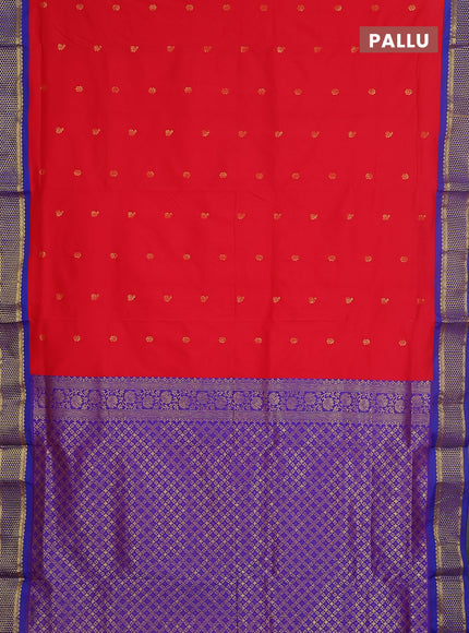 10 yards salem silk saree red and blue with zari woven buttas and zari woven border
