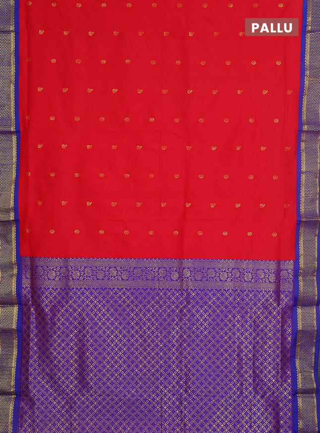 10 yards salem silk saree red and blue with zari woven buttas and zari woven border