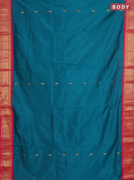 10 yards salem silk saree peacock green and pink with zari woven buttas and zari woven border