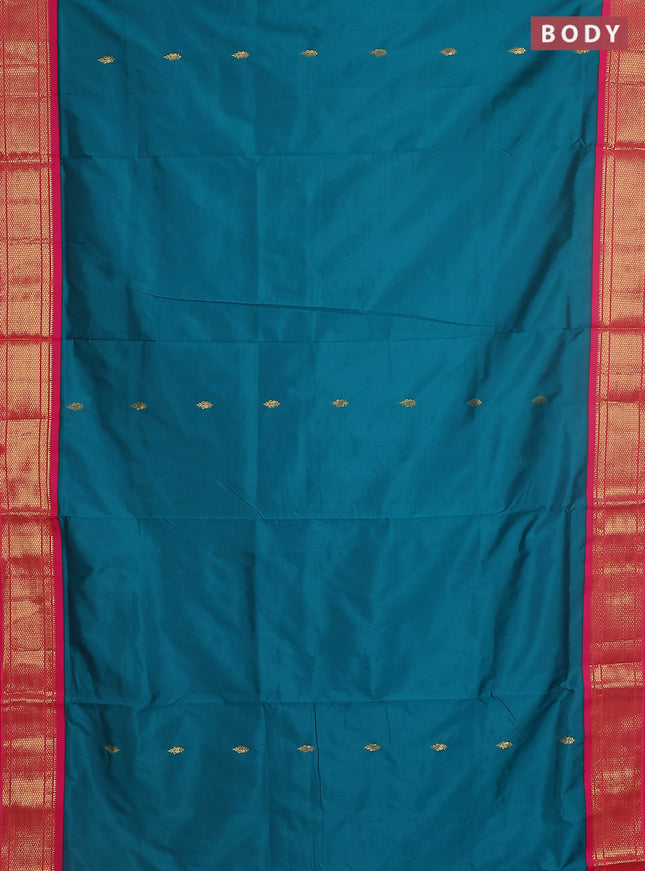 10 yards salem silk saree peacock green and pink with zari woven buttas and zari woven border
