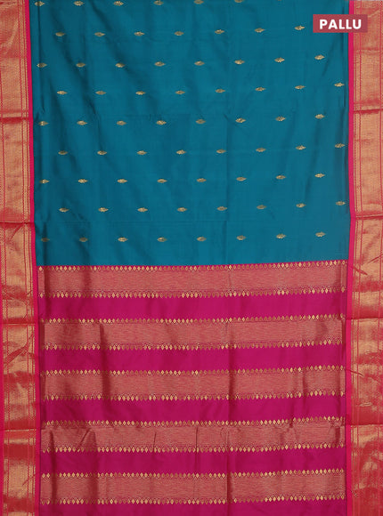 10 yards salem silk saree peacock green and pink with zari woven buttas and zari woven border
