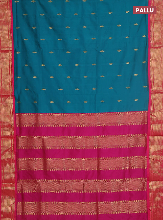 10 yards salem silk saree peacock green and pink with zari woven buttas and zari woven border