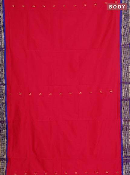 10 yards salem silk saree reddish pink and blue with zari woven buttas and zari woven border