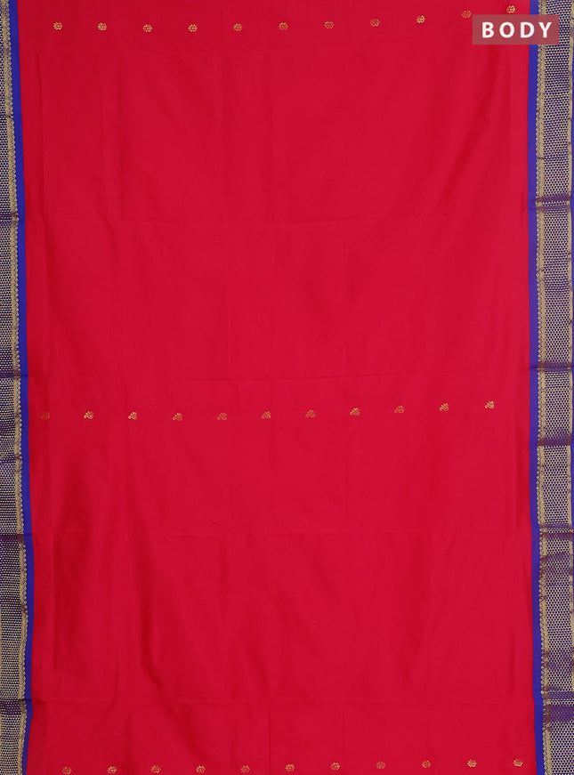 10 yards salem silk saree reddish pink and blue with zari woven buttas and zari woven border