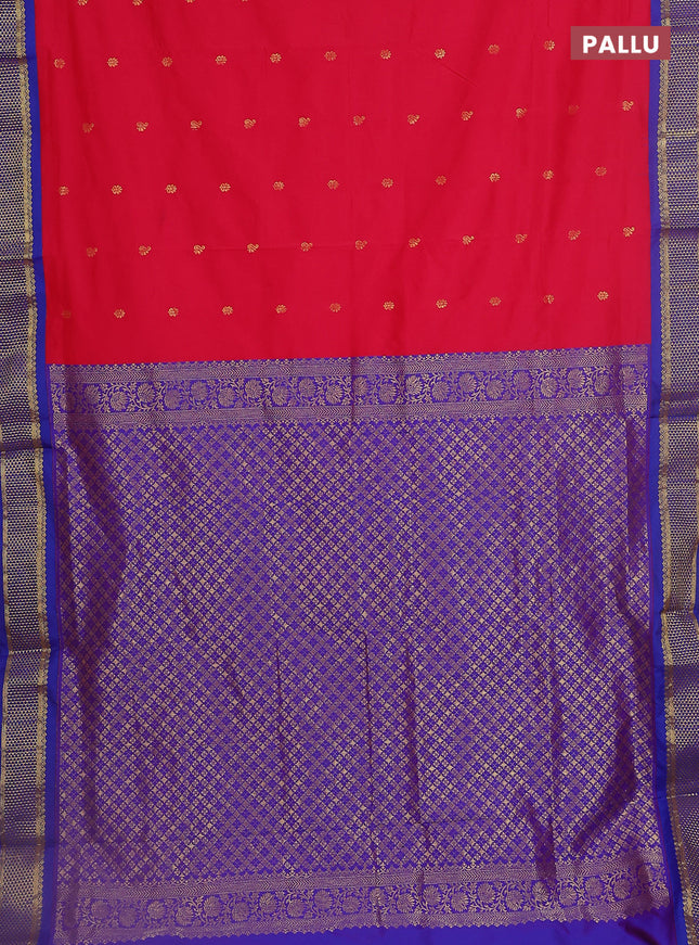 10 yards salem silk saree reddish pink and blue with zari woven buttas and zari woven border