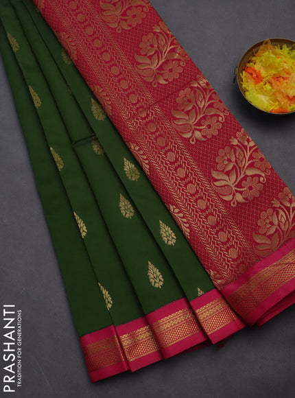 10 yards salem silk saree sap green and pink with zari woven buttas and zari woven border