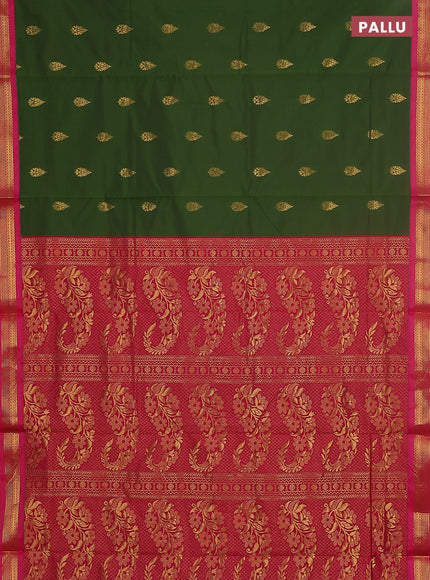10 yards salem silk saree sap green and pink with zari woven buttas and zari woven border
