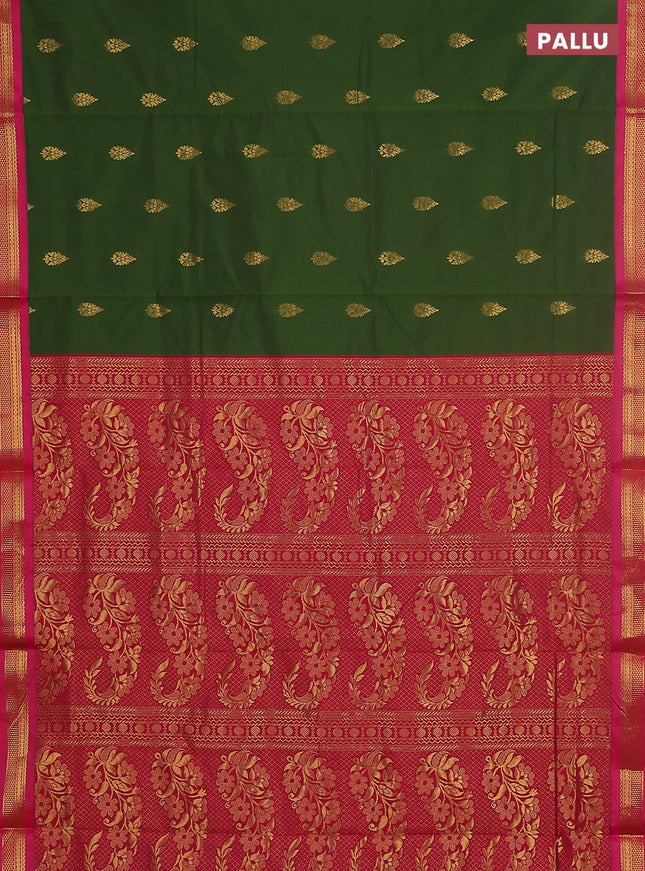 10 yards salem silk saree sap green and pink with zari woven buttas and zari woven border