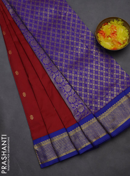 10 yards salem silk saree maroon and blue with zari woven buttas and zari woven border