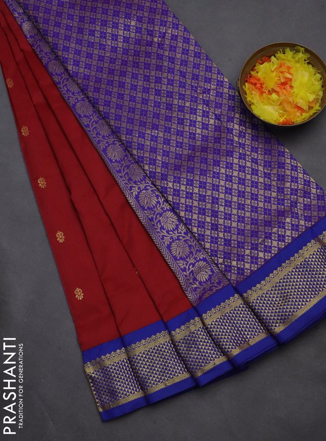 10 yards salem silk saree maroon and blue with zari woven buttas and zari woven border
