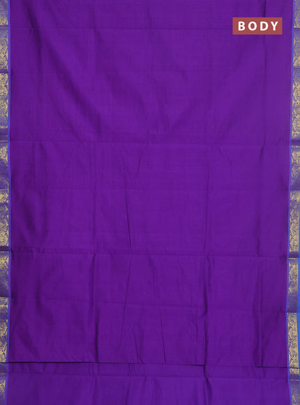 10 yards Poly cotton saree violet and cs blue with plain body and zari woven border