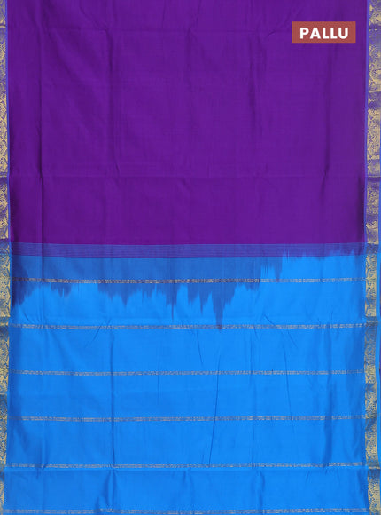 10 yards Poly cotton saree violet and cs blue with plain body and zari woven border