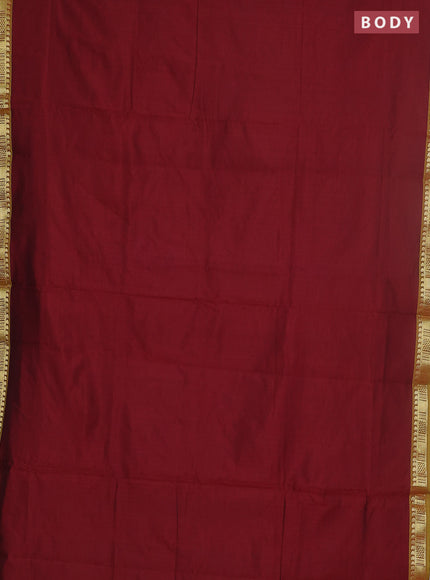 10 yards Poly cotton saree maroon and light green with plain body and zari woven border