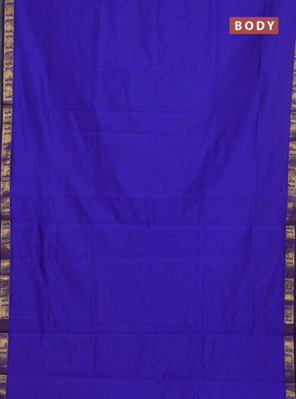 10 yards Poly cotton saree blue and maroon with plain body and zari woven border