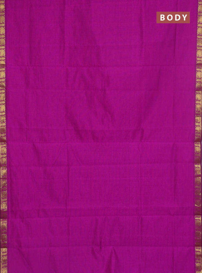 10 yards Poly cotton saree purple and blue with plain body and zari woven border