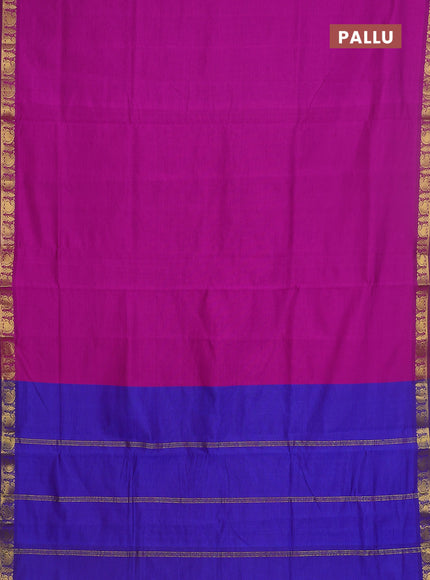 10 yards Poly cotton saree purple and blue with plain body and zari woven border