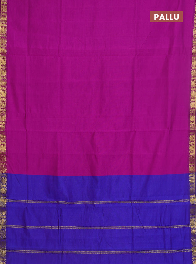 10 yards Poly cotton saree purple and blue with plain body and zari woven border