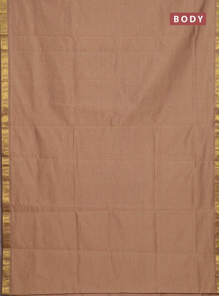 10 yards Poly cotton saree beige and maroon with plain body and zari woven border