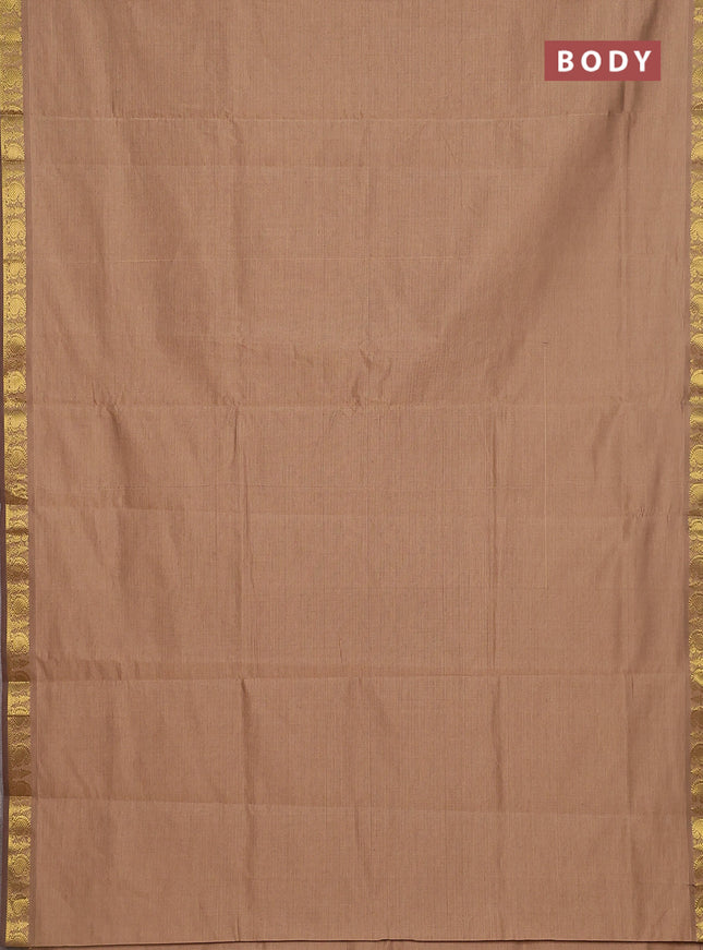 10 yards Poly cotton saree beige and maroon with plain body and zari woven border