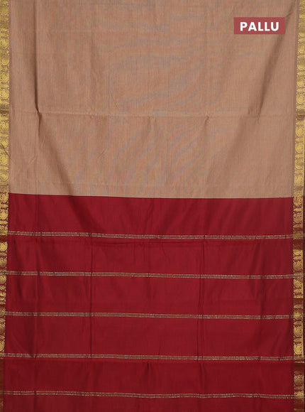 10 yards Poly cotton saree beige and maroon with plain body and zari woven border