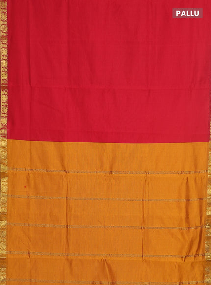 10 yards Poly cotton saree maroon and dark mustard with plain body and zari woven border