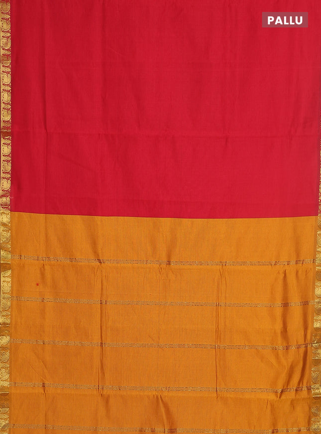 10 yards Poly cotton saree maroon and dark mustard with plain body and zari woven border