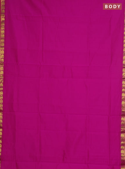 10 yards Poly cotton saree magenta pink and green with plain body and zari woven border