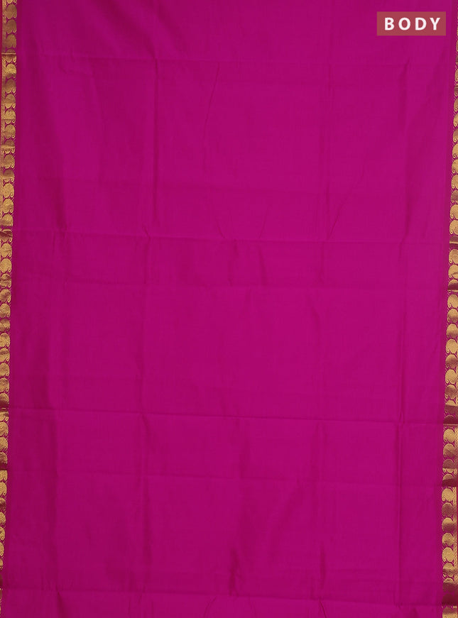 10 yards Poly cotton saree magenta pink and green with plain body and zari woven border