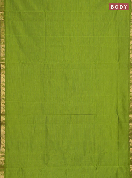 10 yards Poly cotton saree light green and purple with plain body and zari woven border